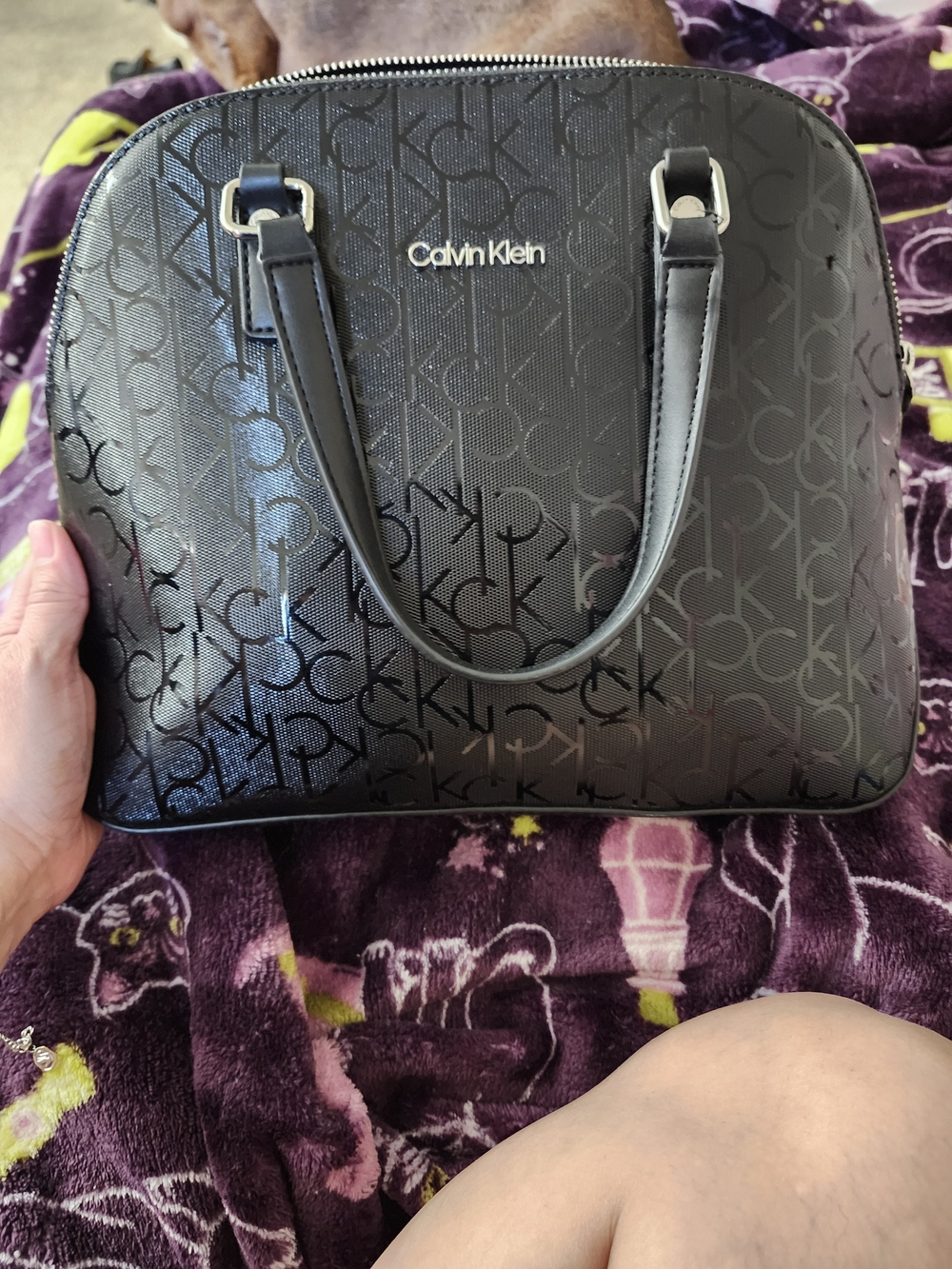 Calvin Klein Black Monogram Dome Satchel